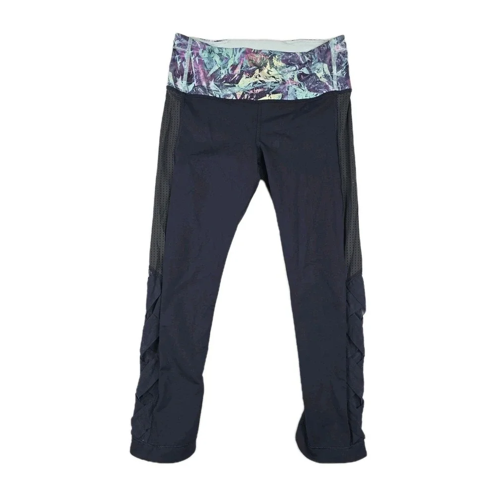 Lululemon Women's Leggings Var City Crop Mesh Criss‎ Cross Navy Blue Size 6